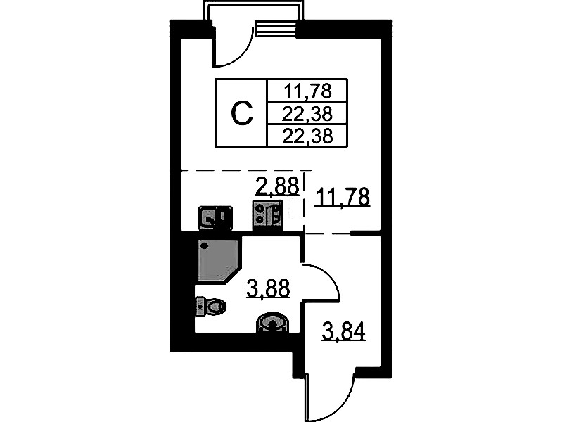 Квартира студия 22.38 м², 16/17 эт., ЖК «Невская Долина»